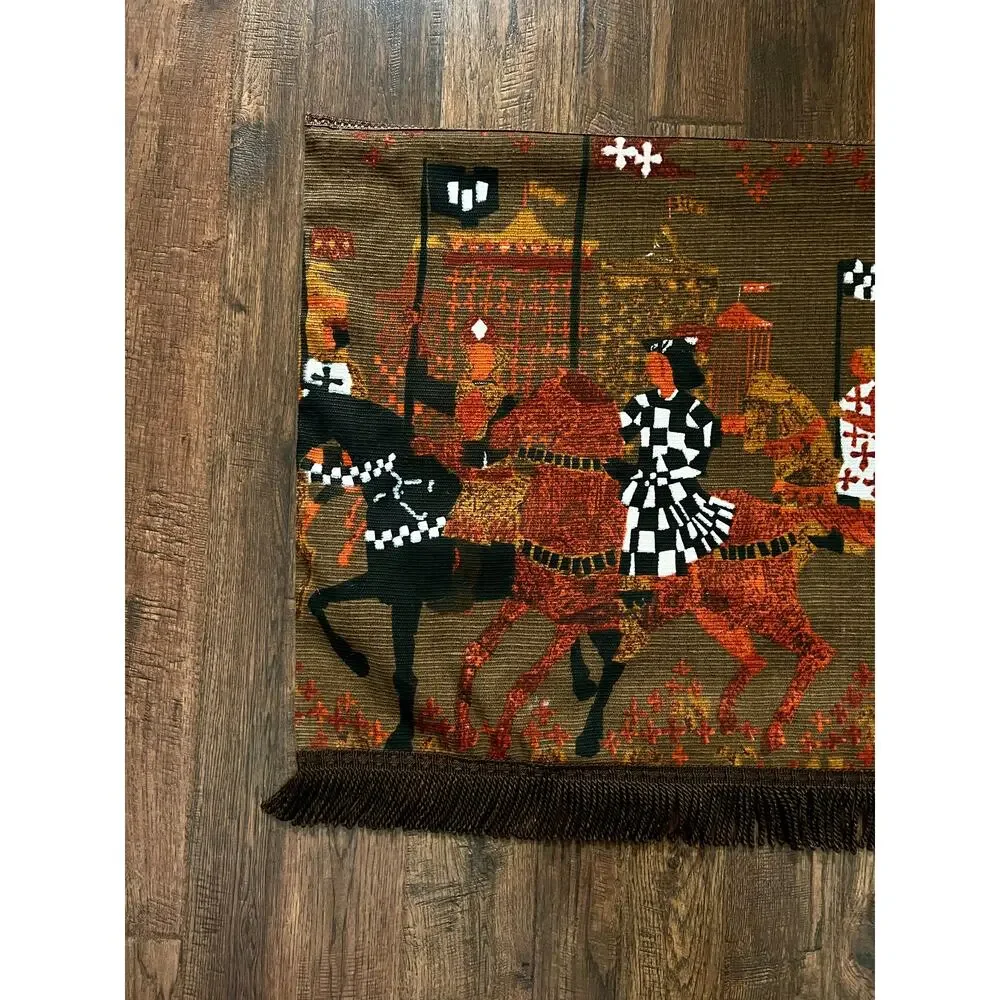 Vintage Woven Medieval Tapestry Wall Hanging Atournament Tibor Reich with Fringe